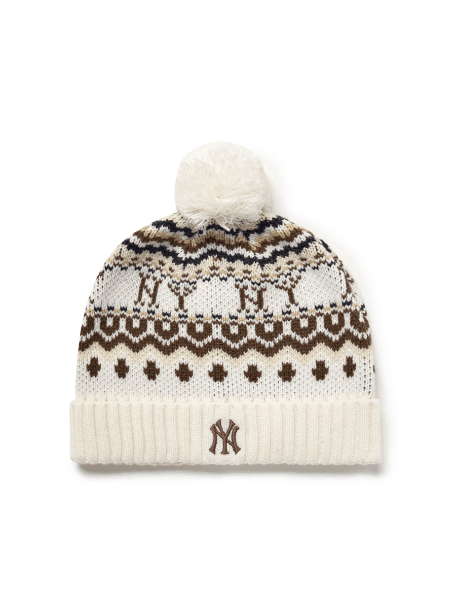 Vintage-pattern pom-pom beanie 뉴욕양키스