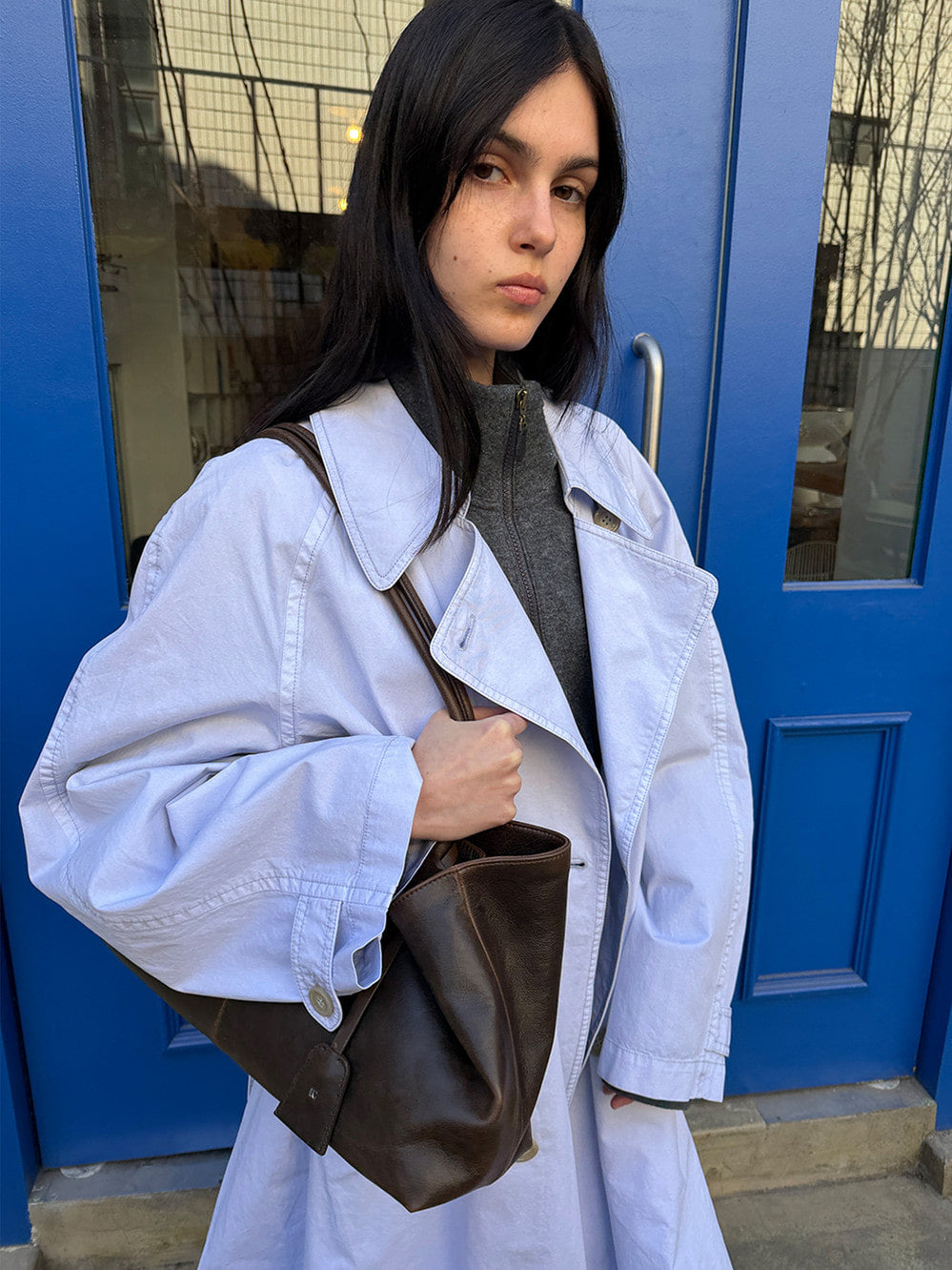 Low Classic Pigment Washed Half Trench Coat Light Blue