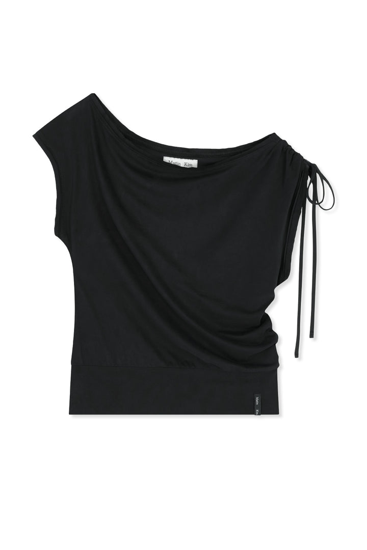 Matinkim Draped Asymmetric Sleeveless Top IN Black