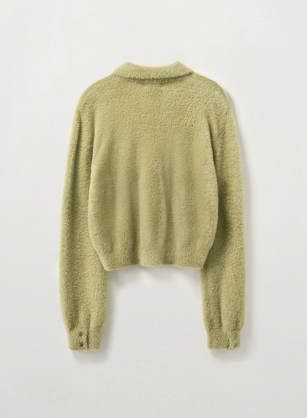 [satur] (W) Hairy Collar Knit Cardigan - Olive Green