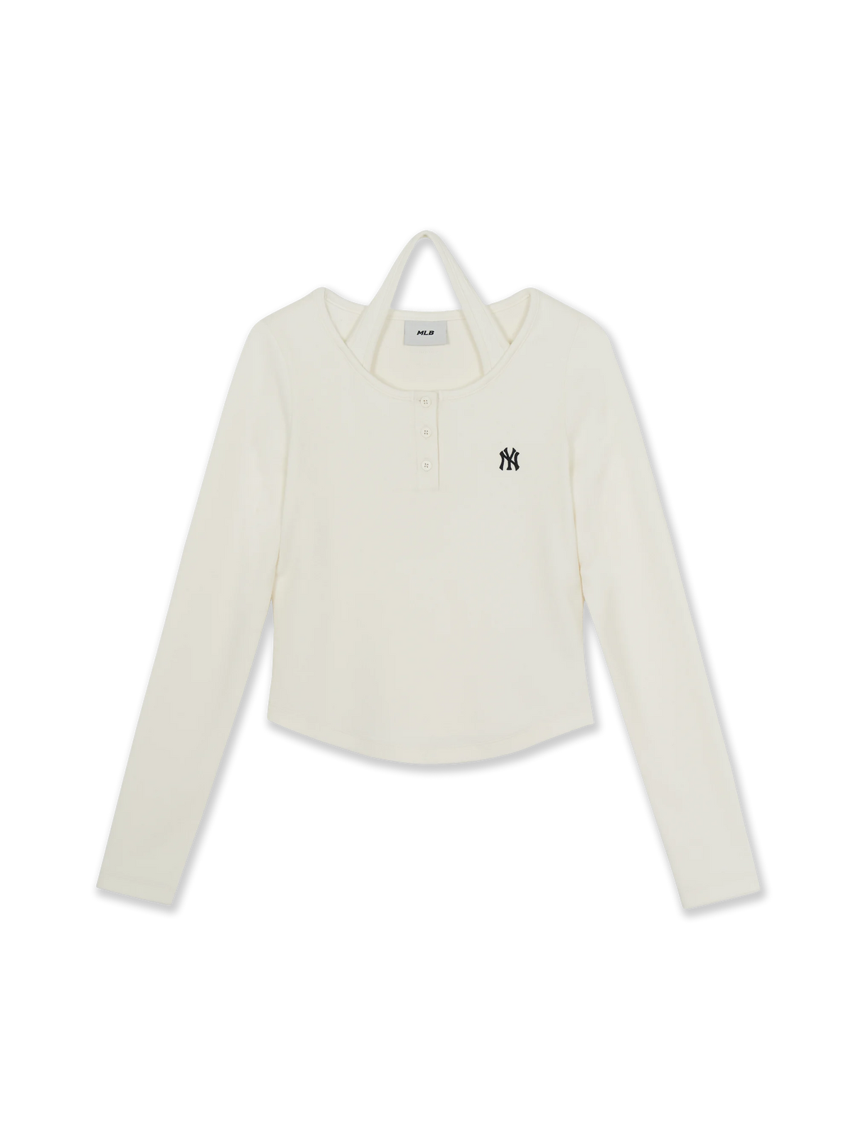 Mlb Women's Basic Henley Neck Layered Slim Semi Crop Long Sleeve T-Shirts