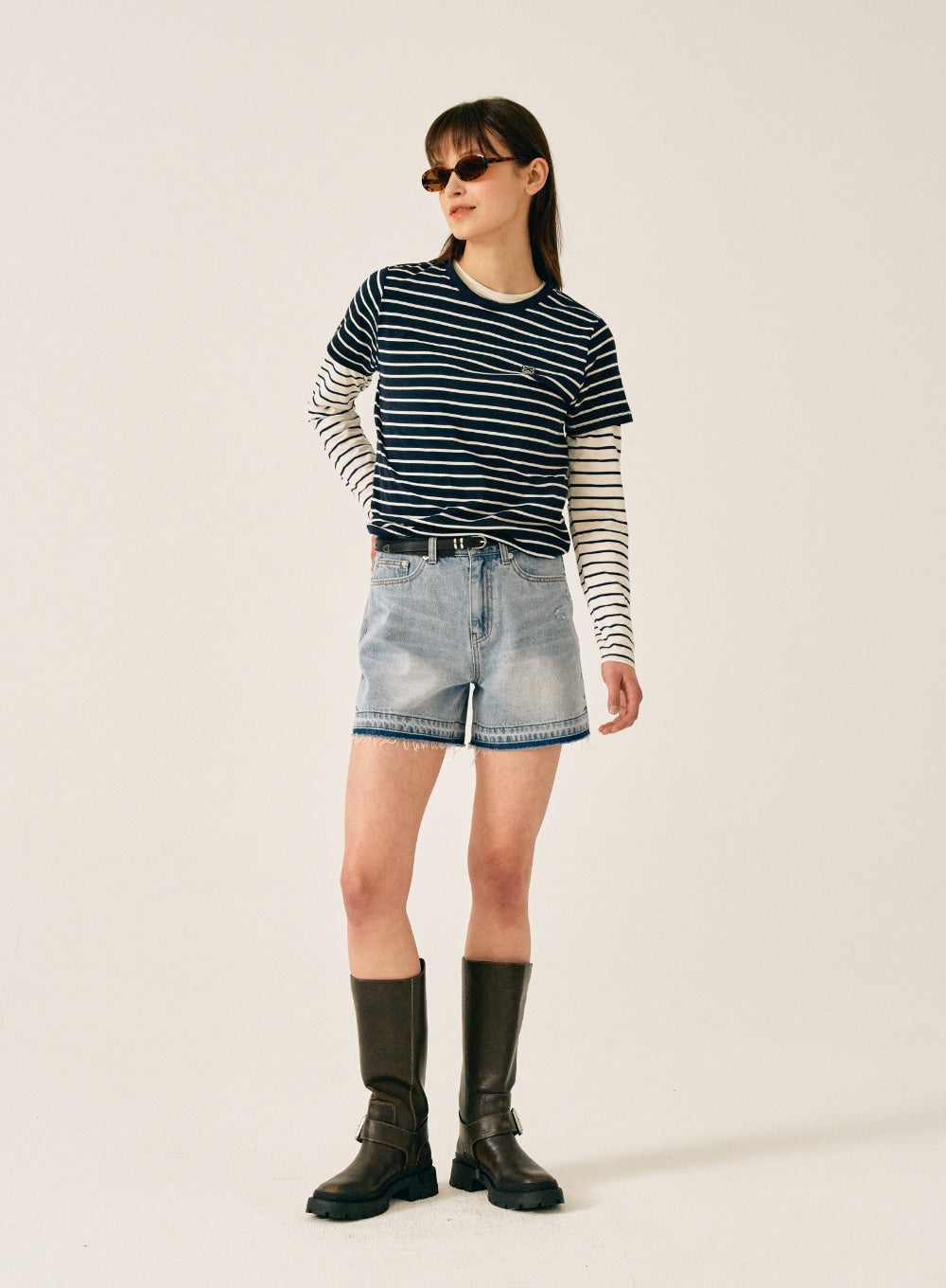[satur] (W) All Day Cotton Stripe T-Shirt - Classic Navy