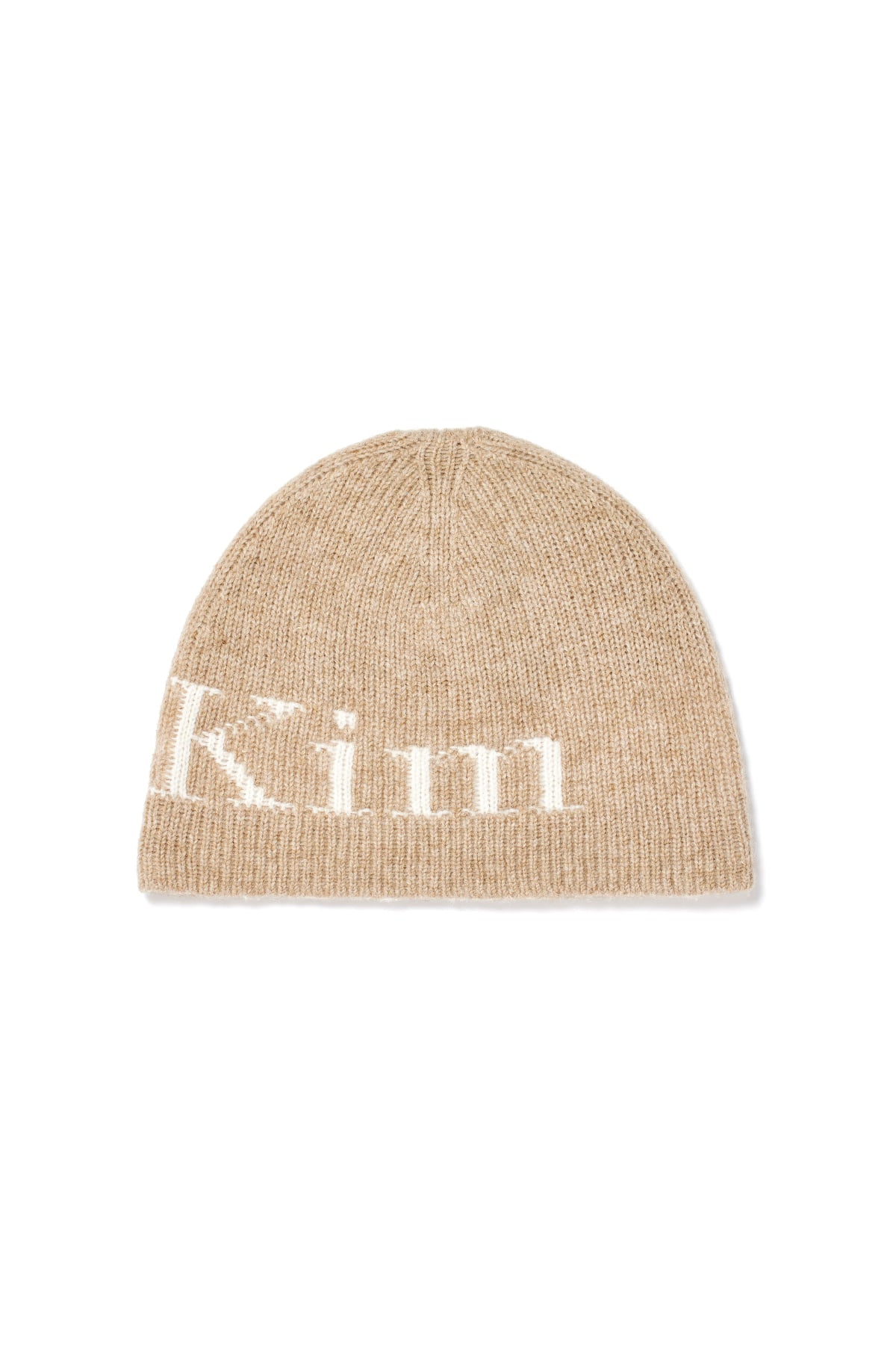 [matinkim] LOGO JACQUARD KNIT BEANIE IN BEIGE