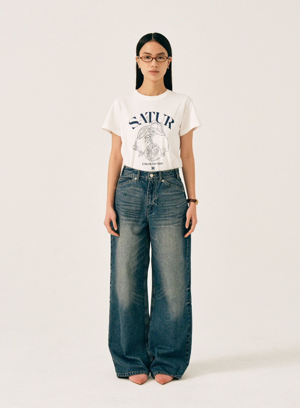 [satur] (W) Capri Citron Drawing Summer Graphic T-Shirt - Resort Ivory