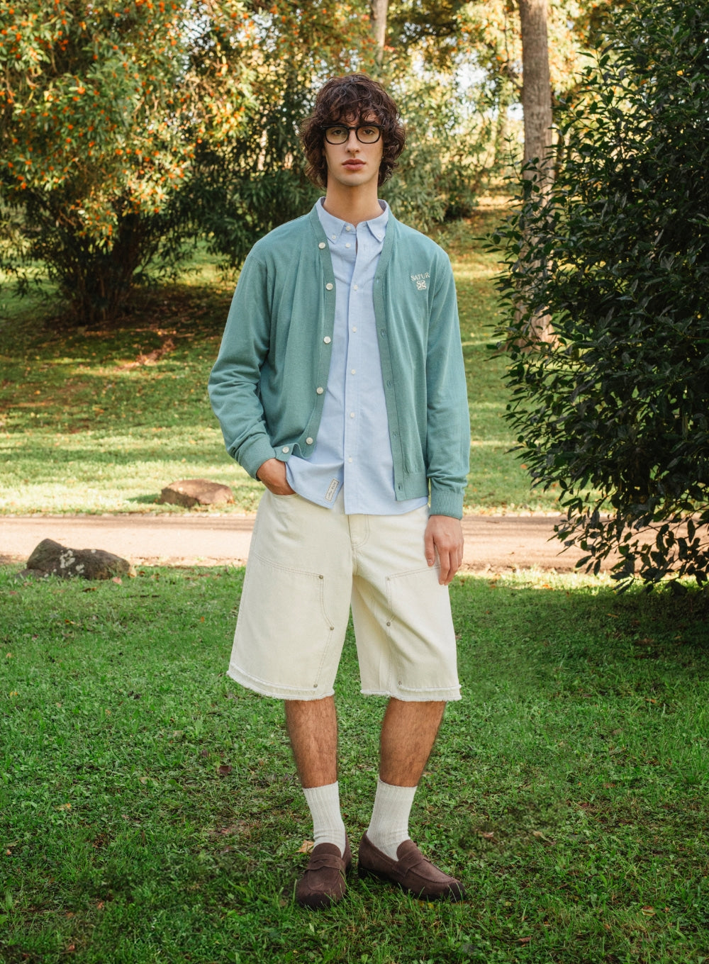 Satur Loren Linen Blend Cardigan - Fog Blue