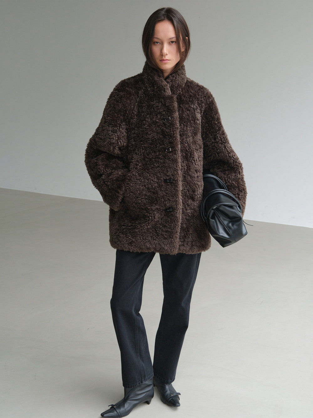 Low Classic Toggle Curly Fur Half Coat Charcoal