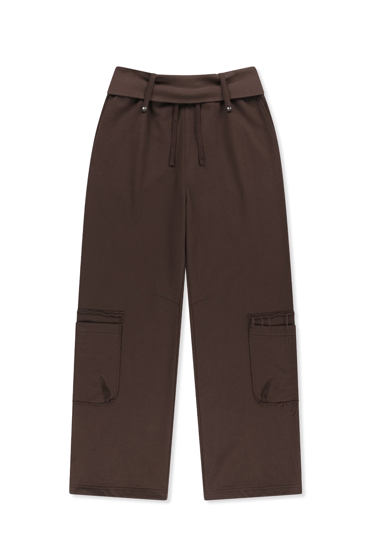 Matinkim Mixed Waffle Foldover Waist Jersey Pants IN Brown