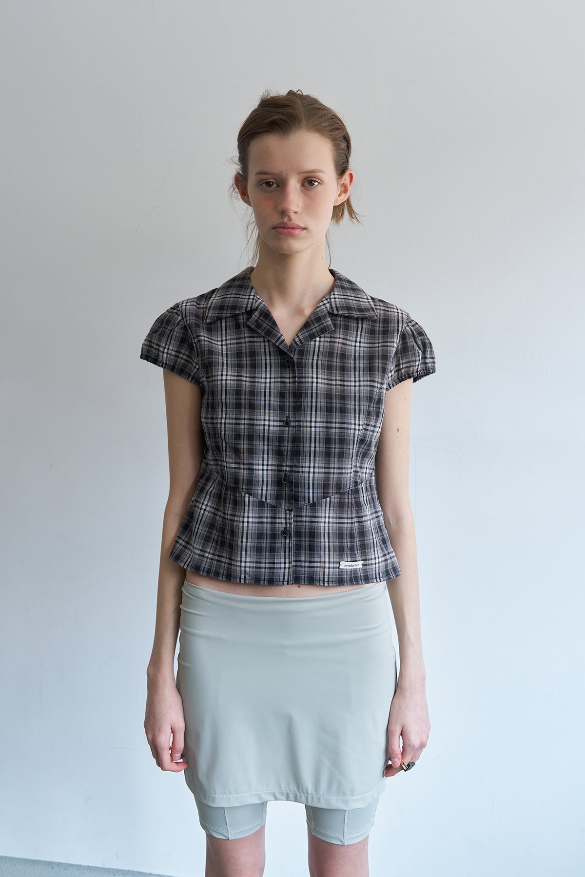 Overdueflair Cap Sleeve Check Blouse Black