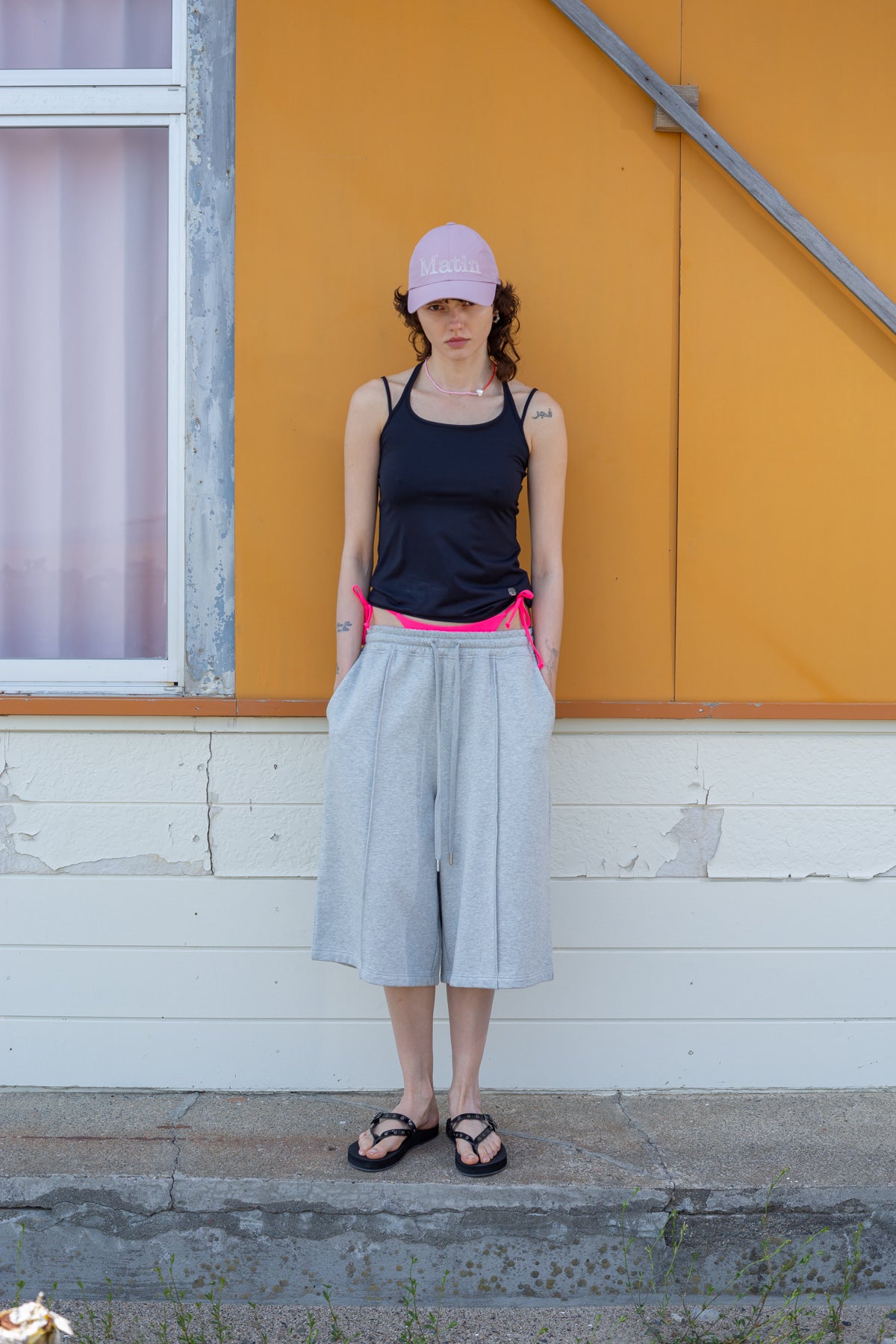 [matinkim] STRING HALTER NECK TANK TOP IN BLACK