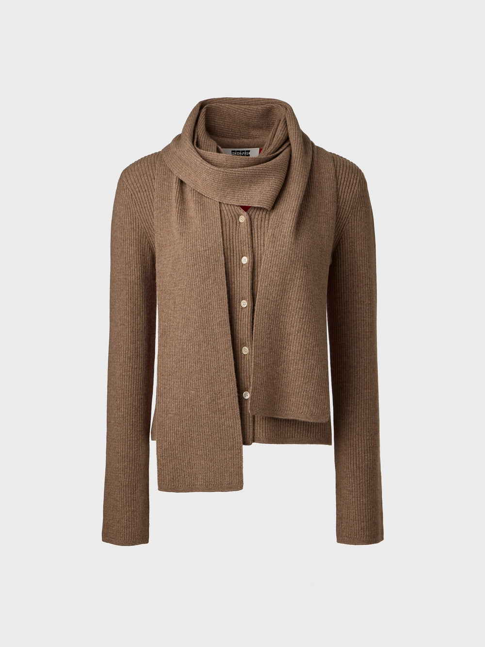 EENK Scarf Layered Knitwear Cardigan - Beige