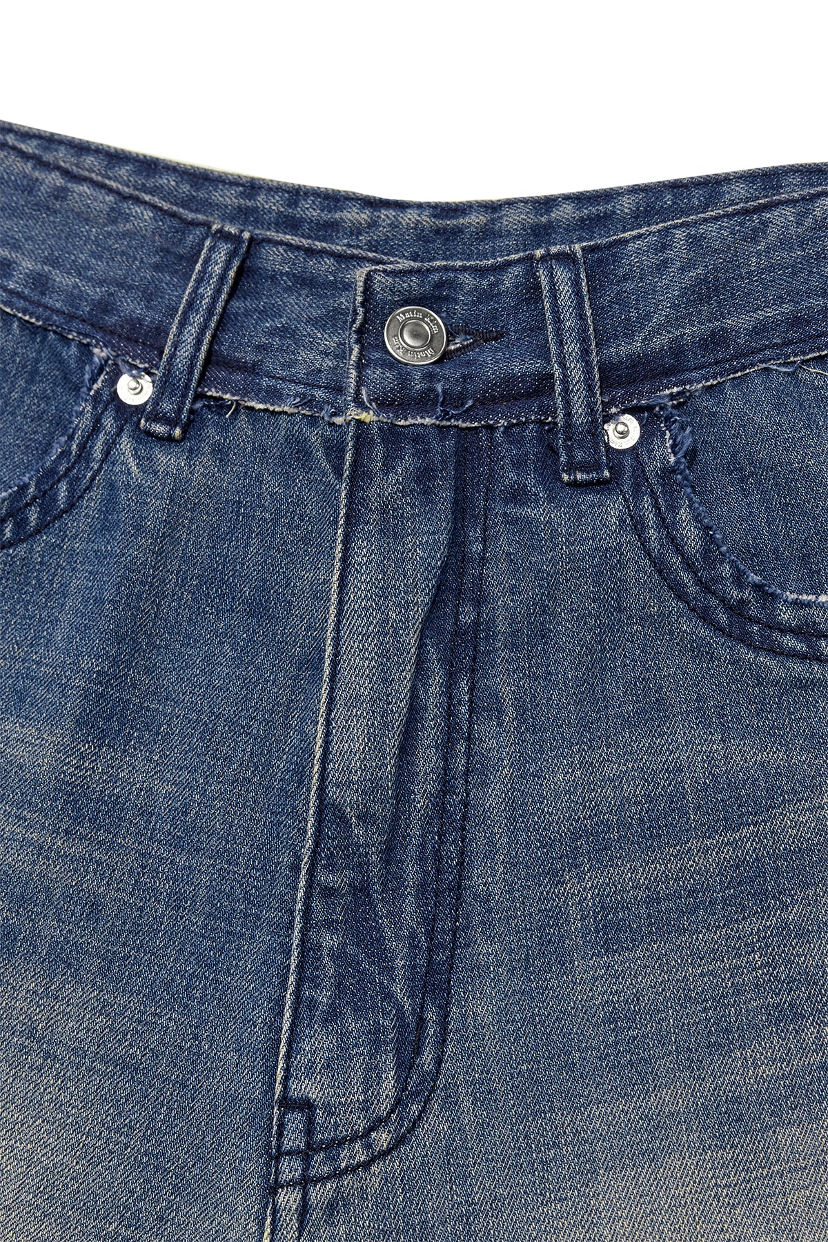 [matinkim] ROUGH CUT LINE POINT DENIM PANTS IN BLUE