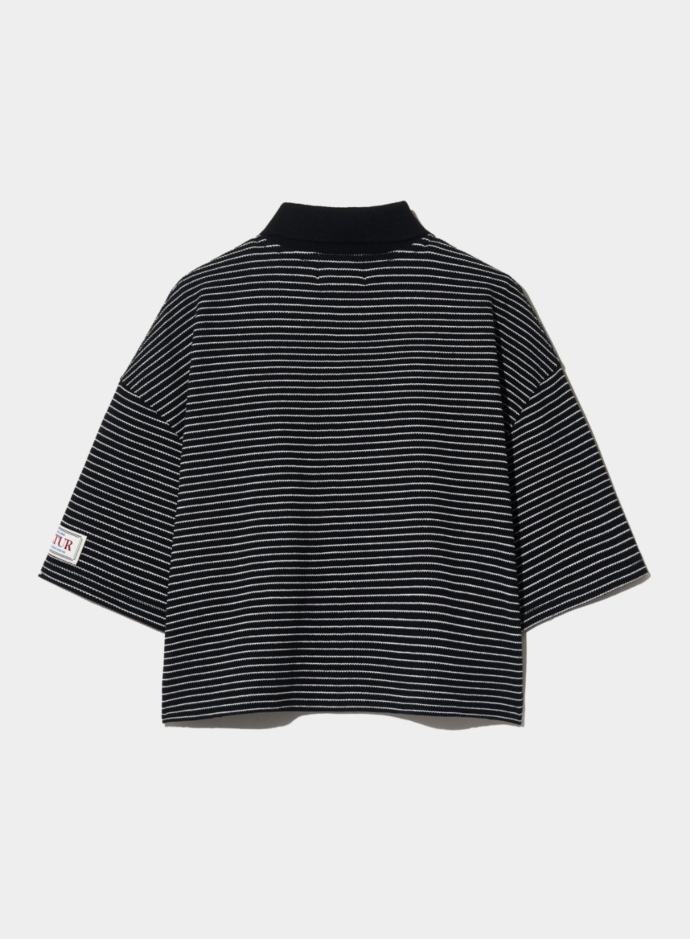 [satur] (W) Stripe Collar T-Shirt - Black Ivory