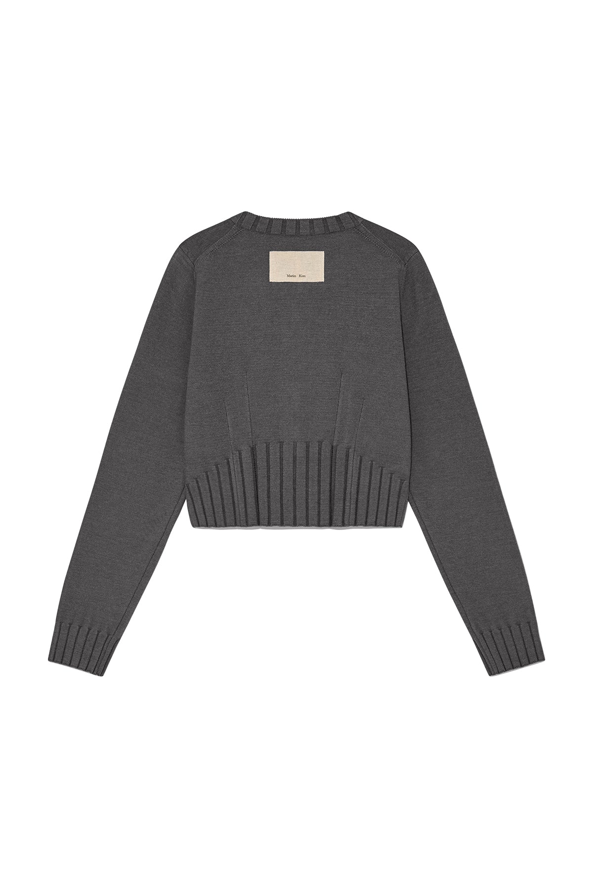 [matinkim] ROUND NECK ZIP UP CROP CARDIGAN IN CHARCOAL