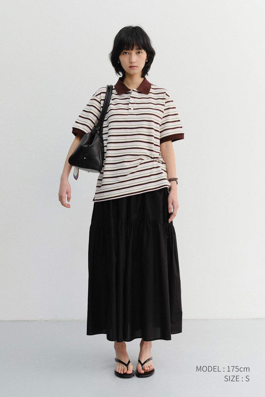 Dunst Unisex Striped Polo Shirt Brown