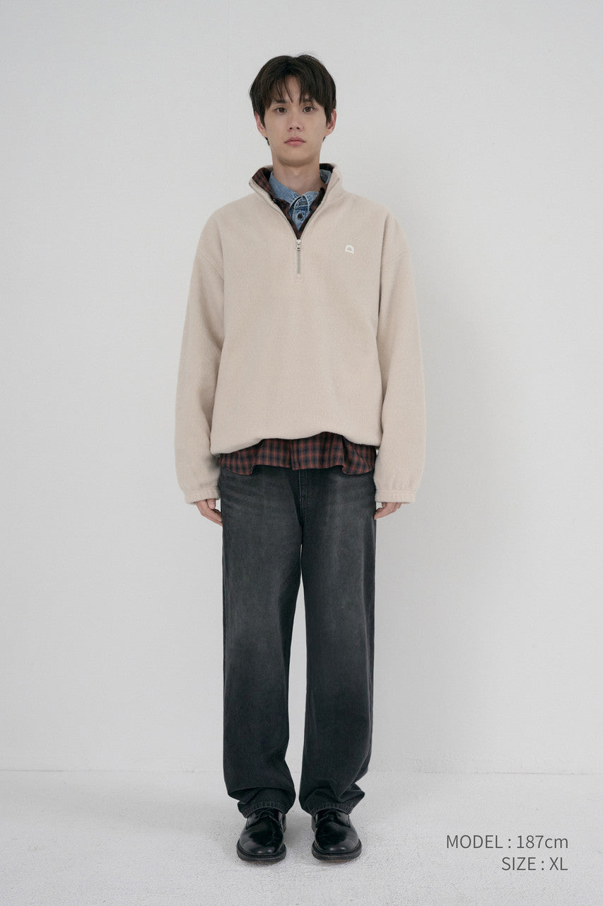 Dunst Unisex Half Zip-Up Fleece Sweatshirt Cream