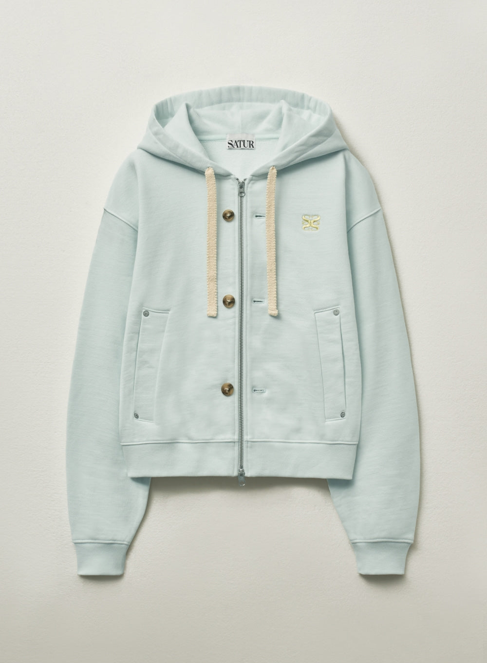 [satur] (W) Teo Cotton All Day Hood Zip-up - Ice Blue