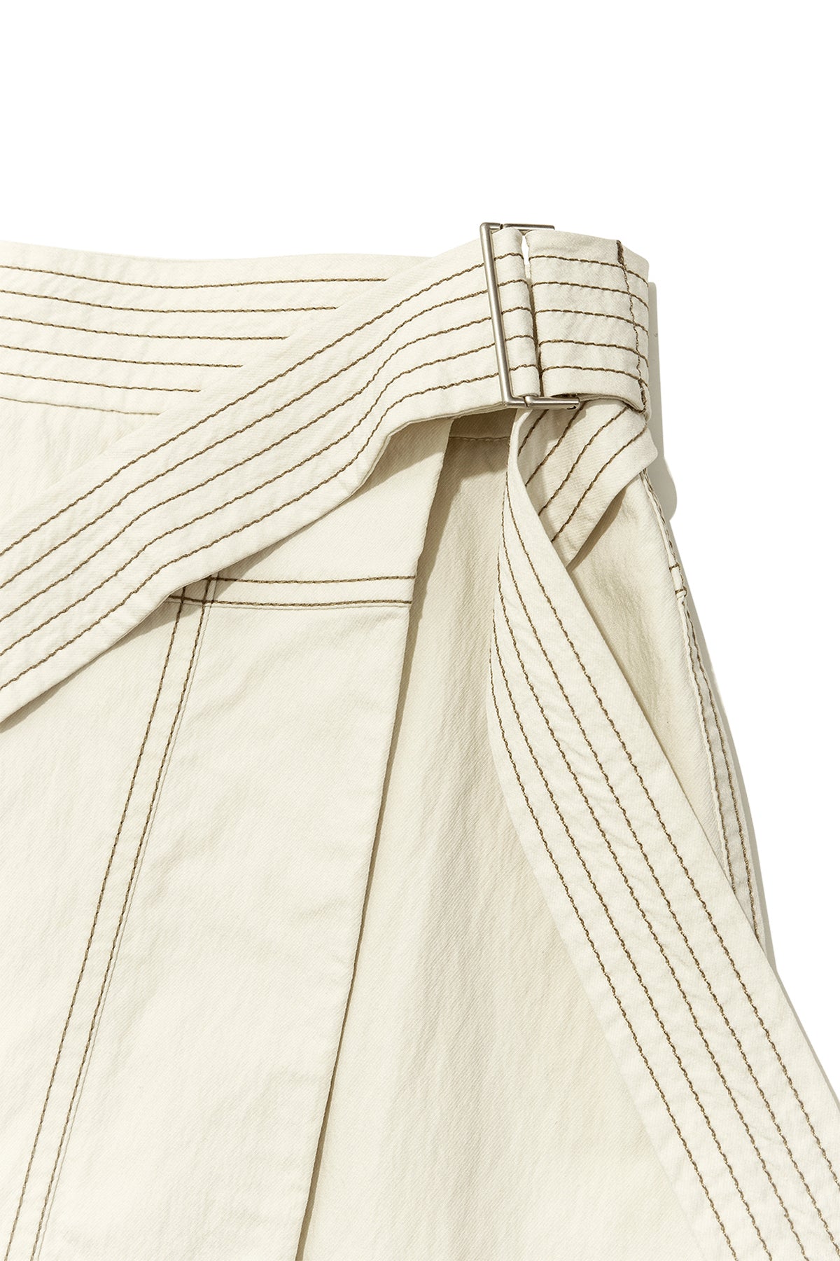 [matinkim] STITCH POINT BELTED WRAP SKIRT IN LIGHT BEIGE