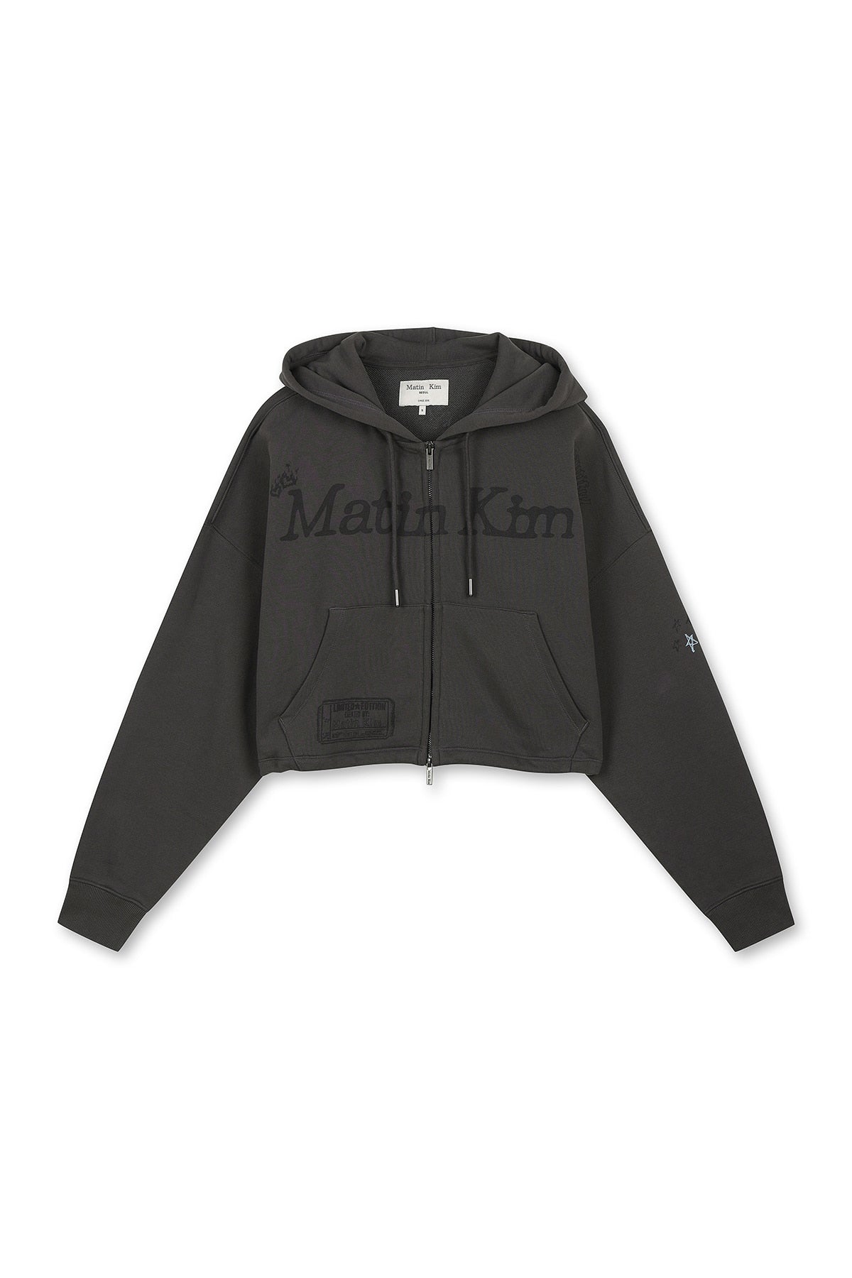 [matinkim] Graffiti Artwork Crop Hoody Zip UP IN Charcoal