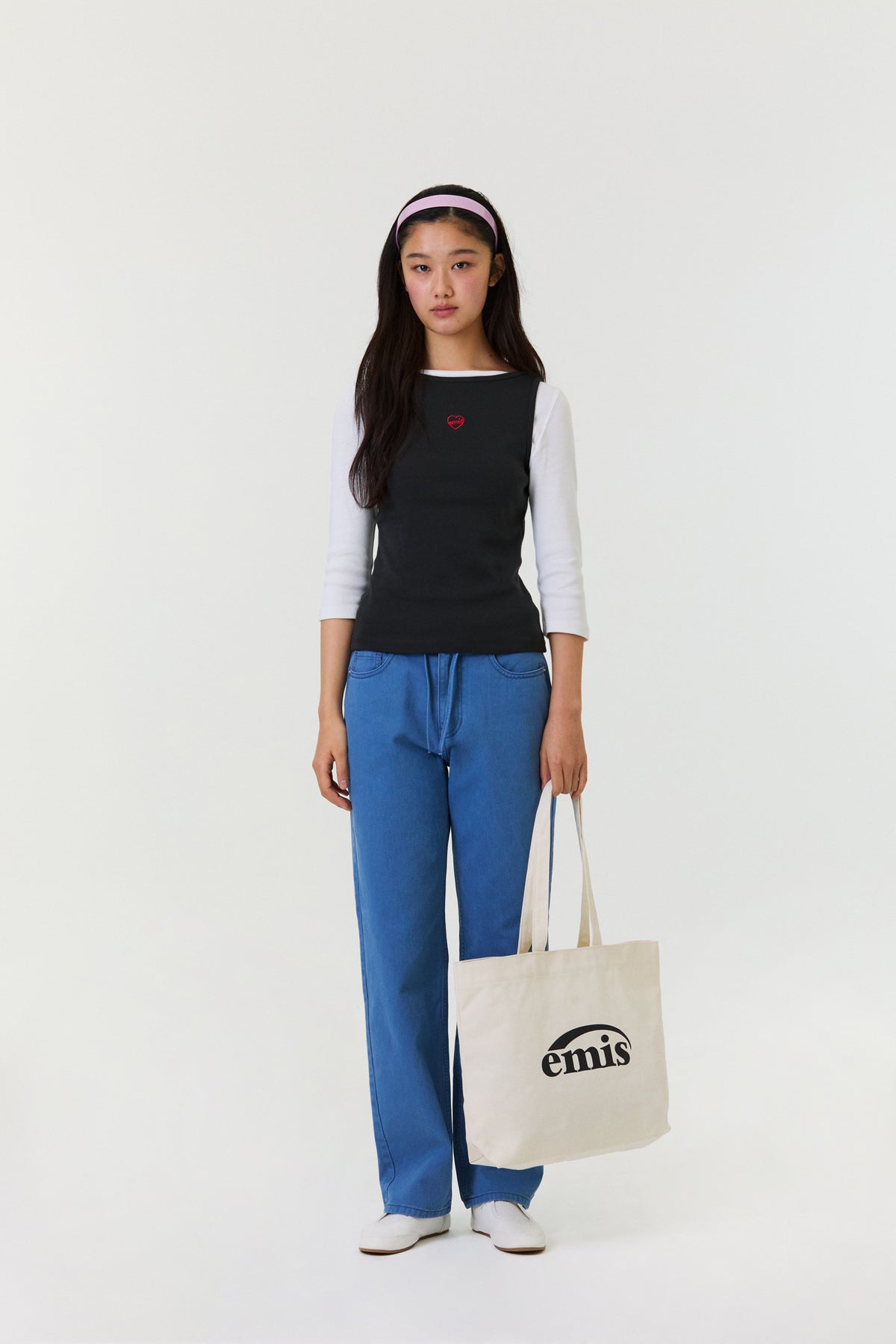 Emis Logo Oxford Shoulder Bag-Ivory