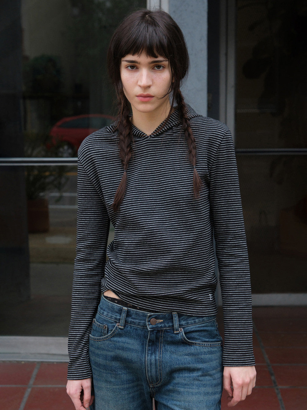 Low Classic Lc Striped Hoodie Tee Black