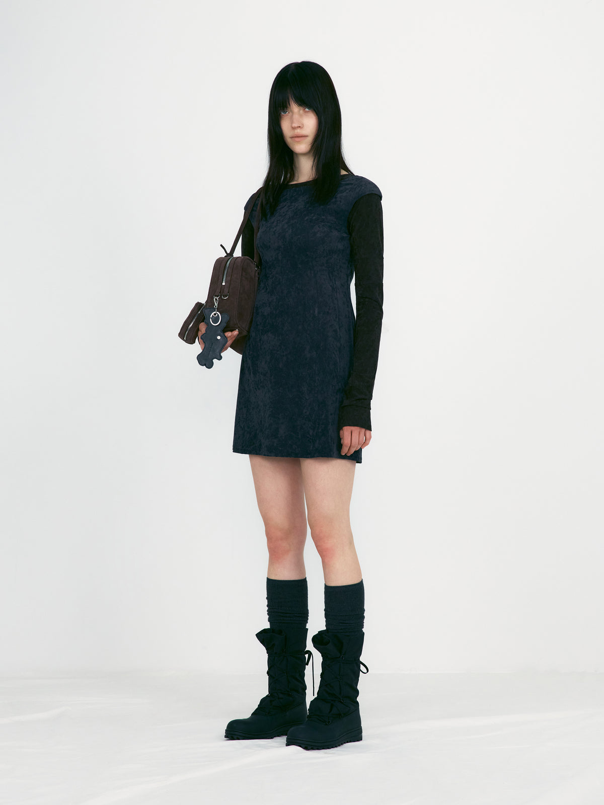 Low Classic Velvet Tunic Mini Dress Charcoal