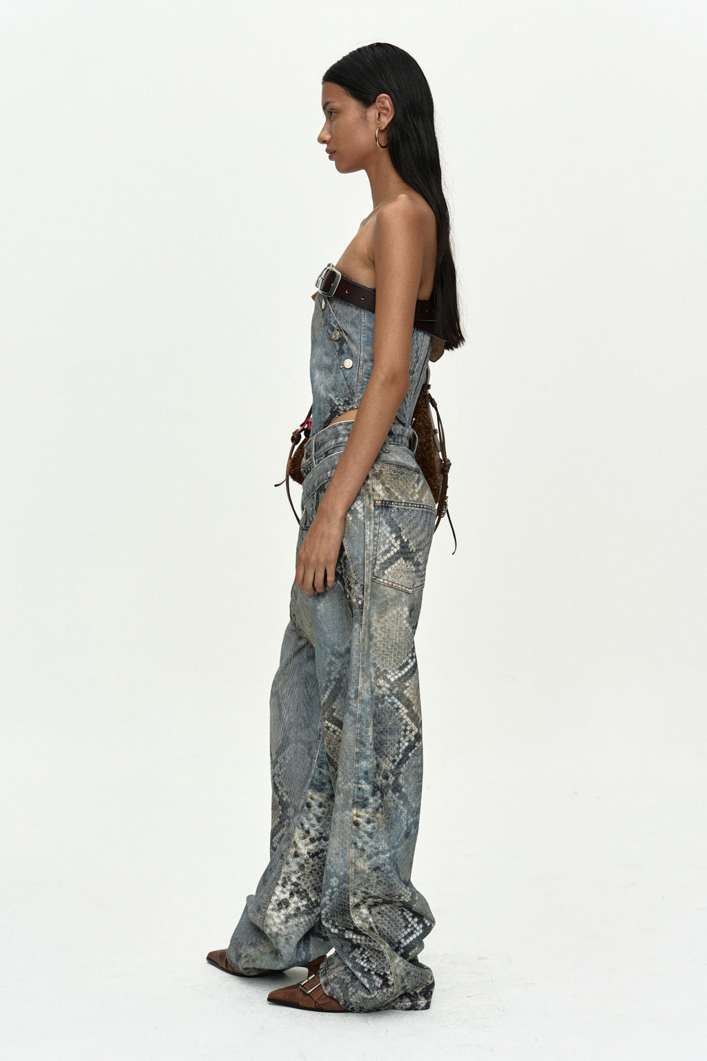 Andersson Bell Python Fade Denim Printed Twist Bustier
