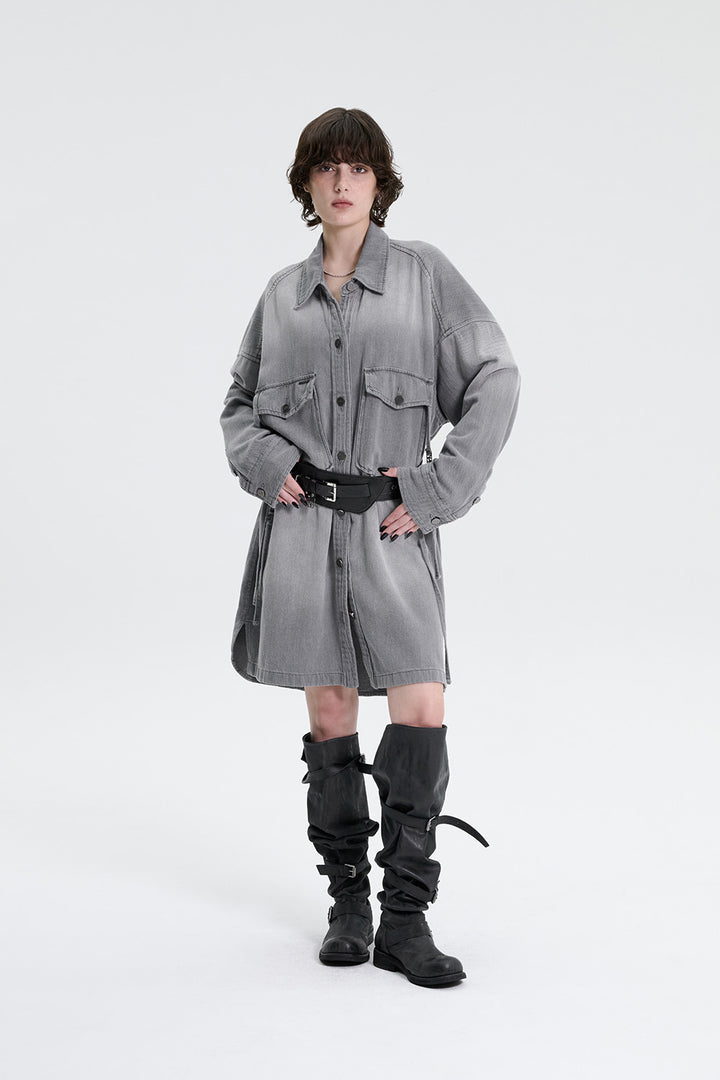 Treemingbird Washed Denim Strap One-piece Gray