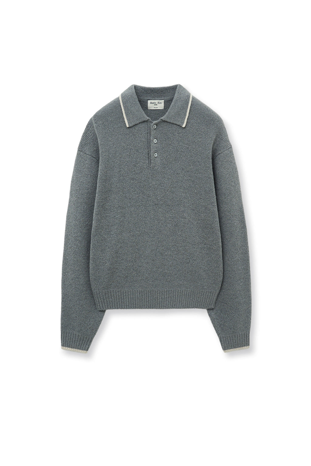 [matinkim] BACK LOGO COLLAR KNIT TOP FOR MEN IN GREY