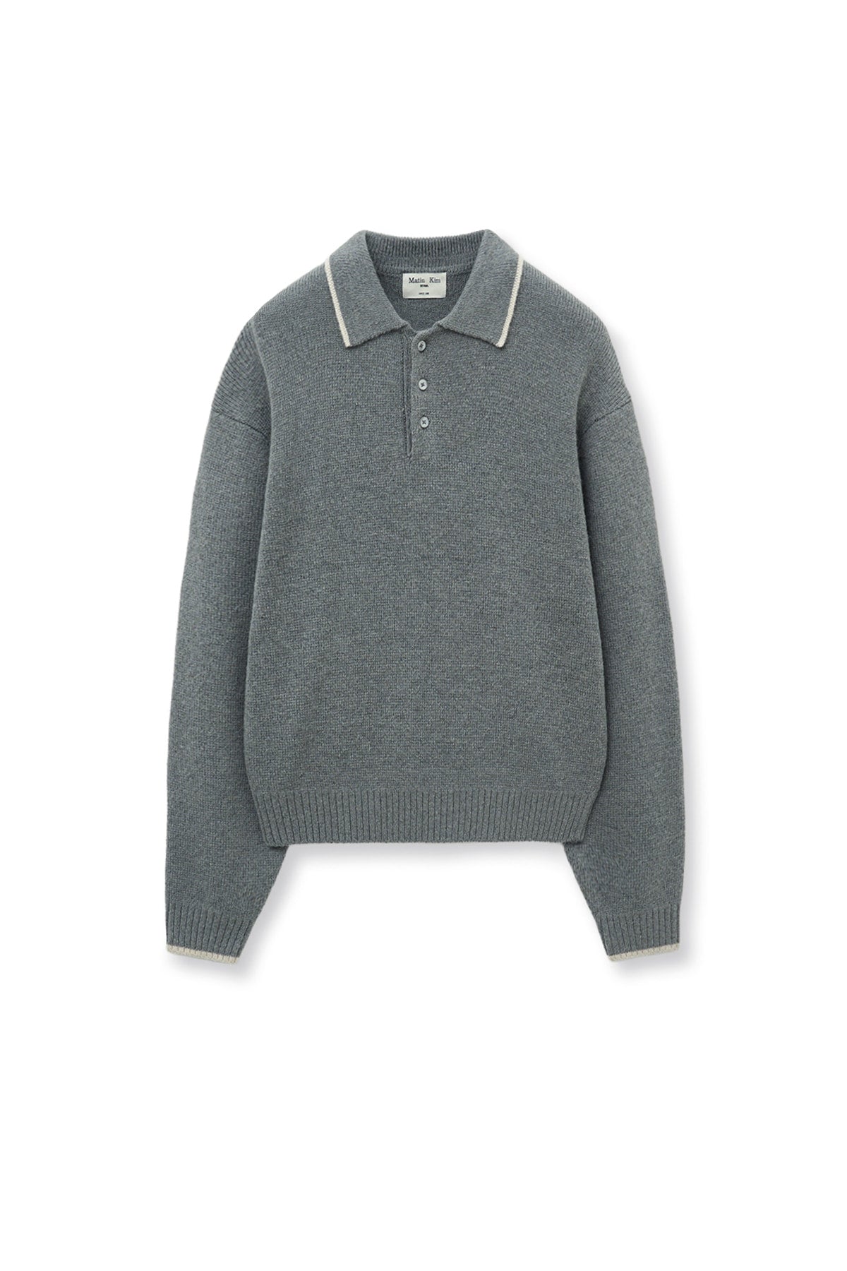 [matinkim] BACK LOGO COLLAR KNIT TOP FOR MEN IN GREY