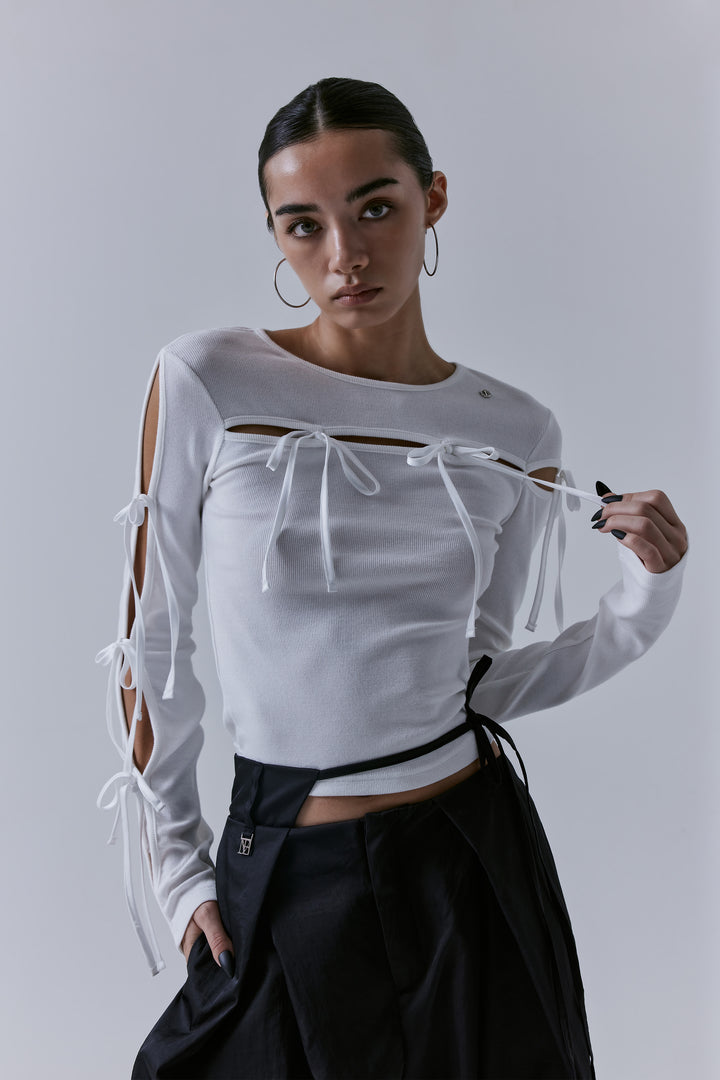 Treemingbird Slit Strap Long Sleeve White