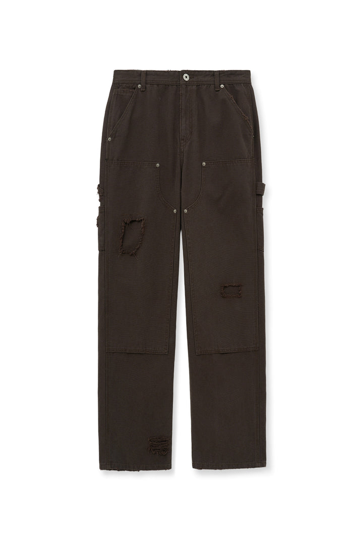 Matinkim Distressed Double Knee Work Pants For Men IN Brown