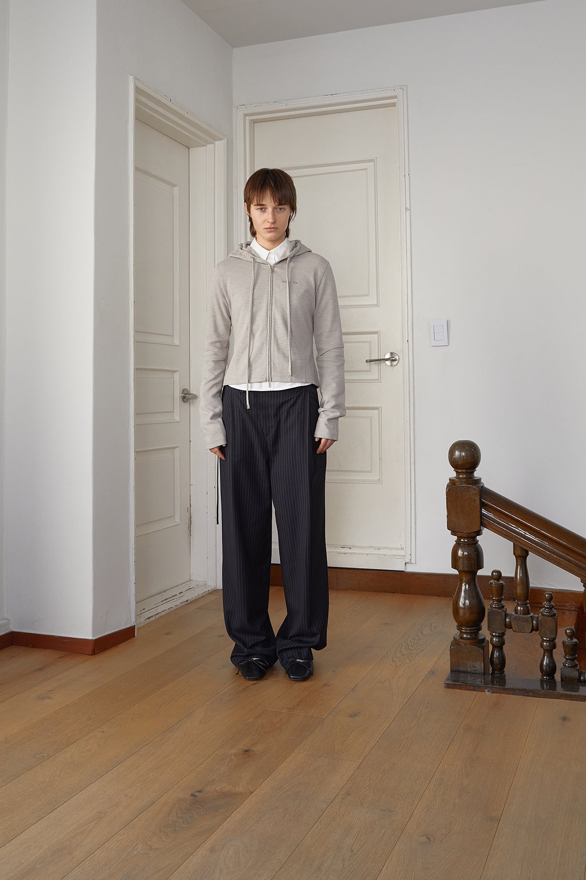 [matinkim] SLEEVE SLIT POINT HOODY ZIP UP IN BEIGE