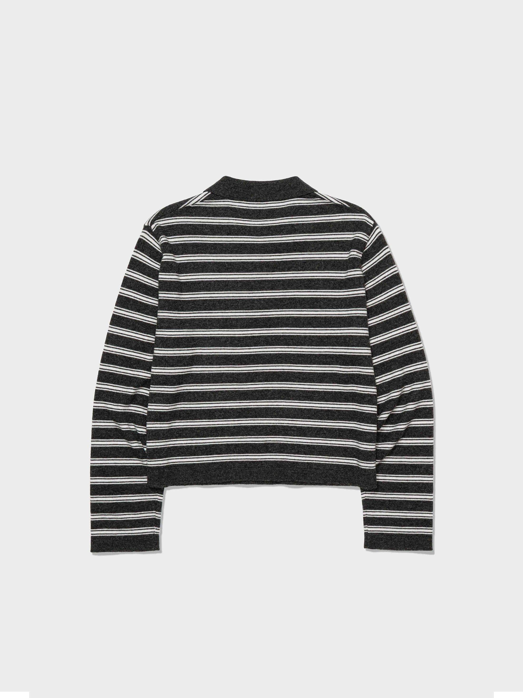 [Low Classic] Merino Cash Striped Polo Sweater_Charcoal