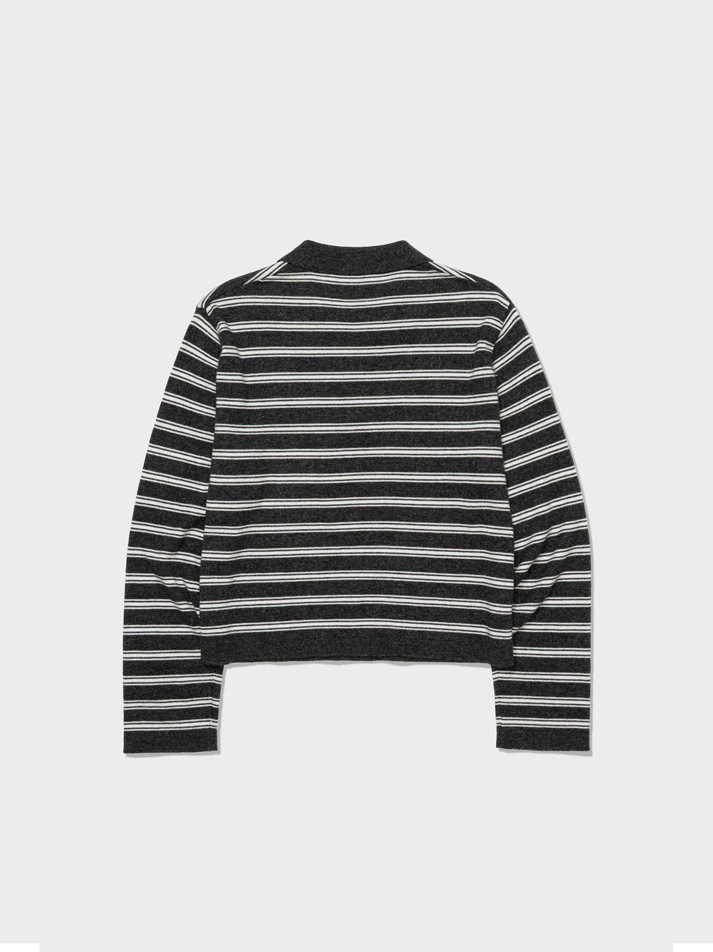 [Low Classic] Merino Cash Striped Polo Sweater_Charcoal
