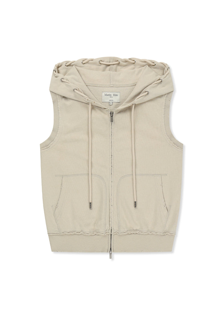 Matinkim Back Logo Jersey Hood Vest IN Beige