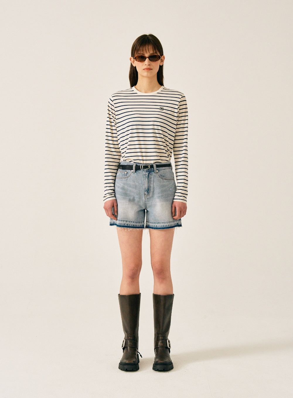 [satur] (W) All Day Cotton Stripe Long Sleeve - Resort Cream