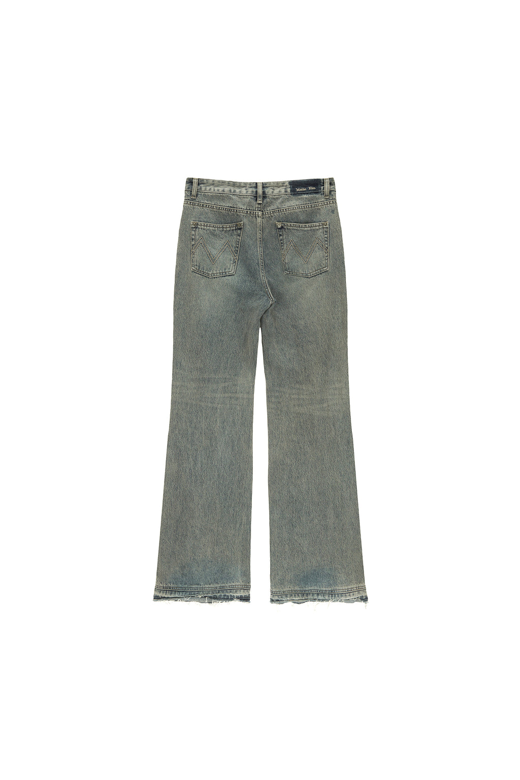 [matinkim] SEMI BOOTS CUT DAMAGE DENIM PANTS IN LIGHT BLUE