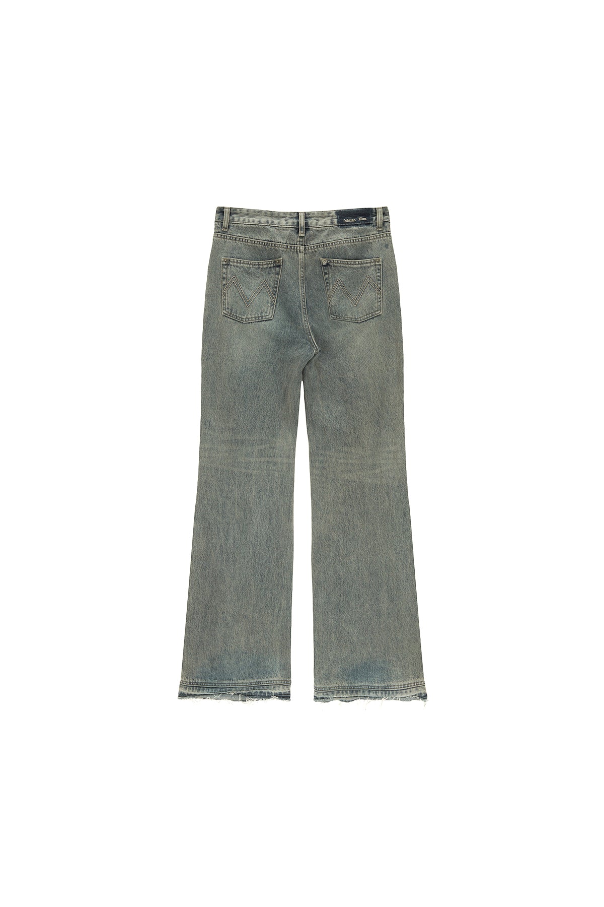 [matinkim] SEMI BOOTS CUT DAMAGE DENIM PANTS IN LIGHT BLUE
