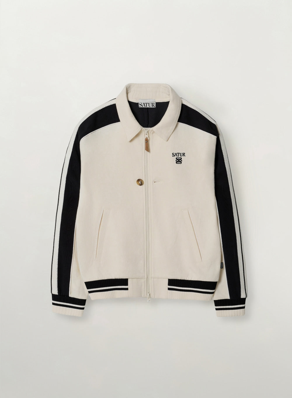 Satur Lawton Lining Collar Track Zip-up Jacket - Cream Black