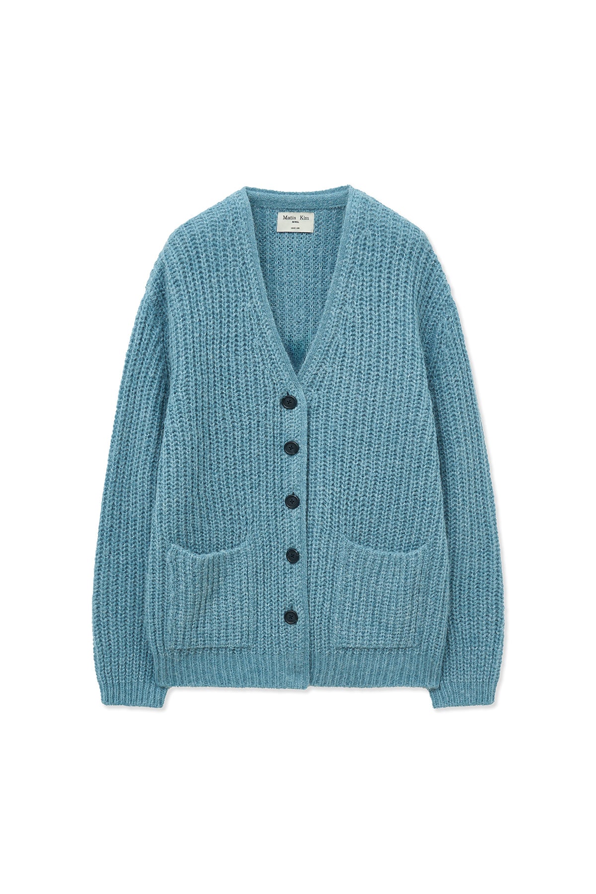 [matinkim] SIDE BUTTON POINT OVERFIT CARDIGAN IN LIGHT BLUE