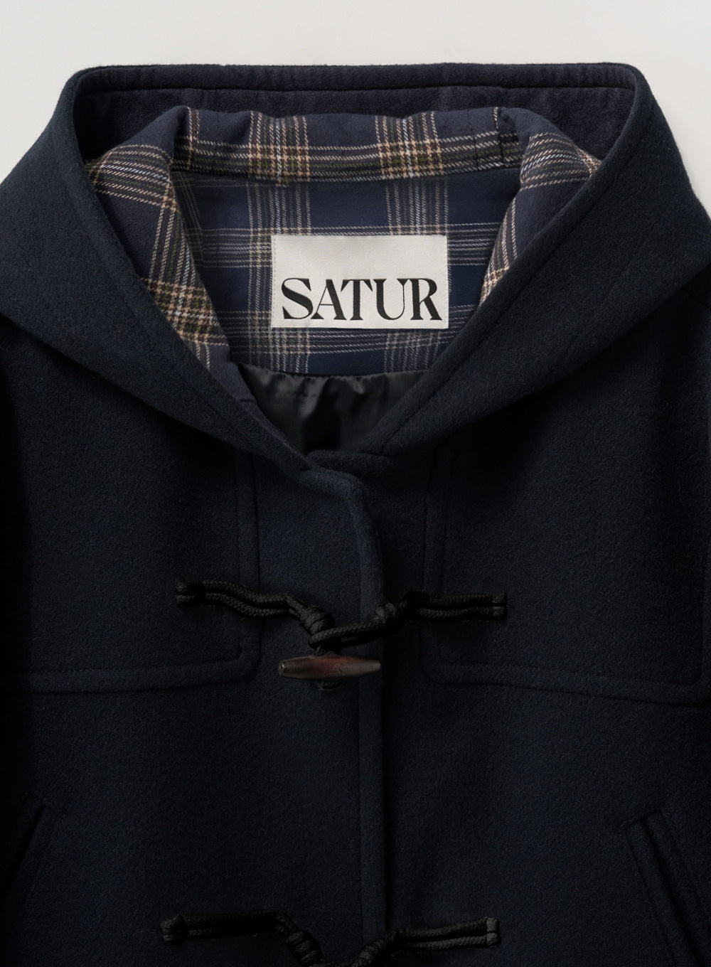 (W) Hood Wool Blend Duffle Half Coat - Navy