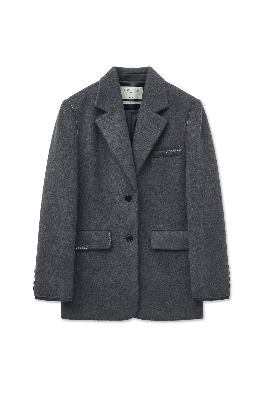 [matinkim] HAIRY OVERFIT STITCH SINGLE JACKET IN GREY