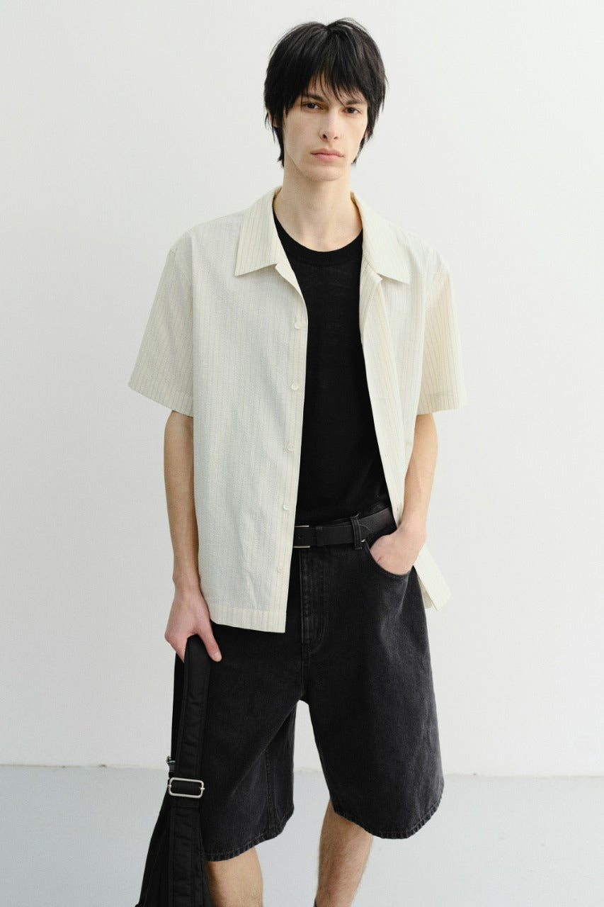 Dunst Unisex Holiday Striped Shirt Cream Stripe