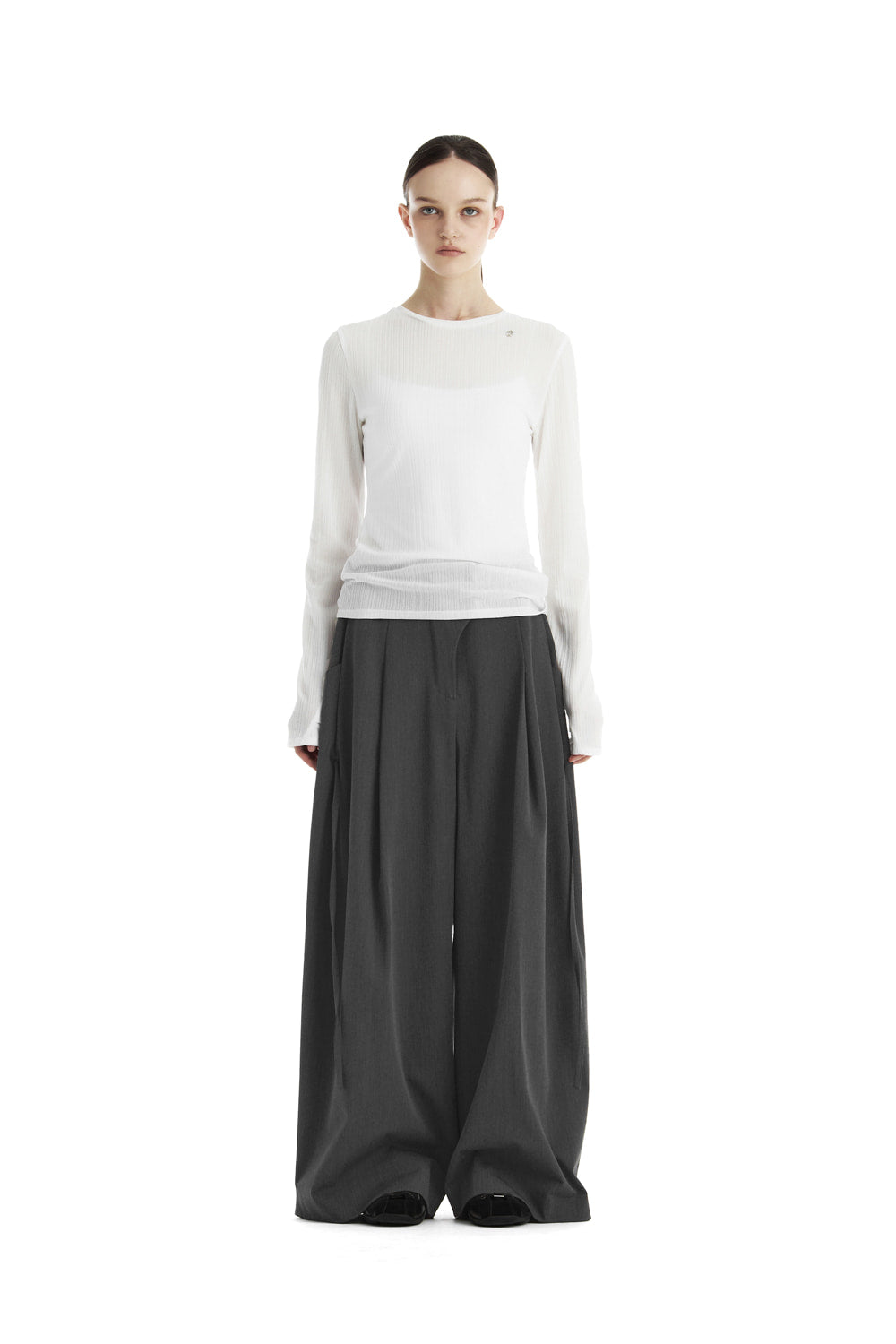 Treemingbird Sheer Rib One-Neck T-Shirt White