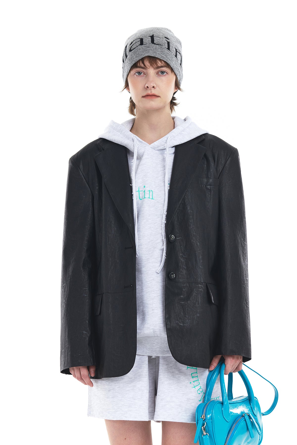 [matinkim] LOGO JACQUARD SHORT BEANIE IN GREY