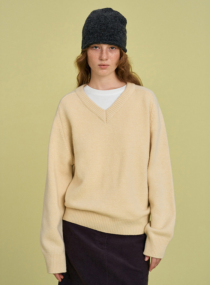 Mango Maniplease Mumu V Wool Knit Cream Yellow
