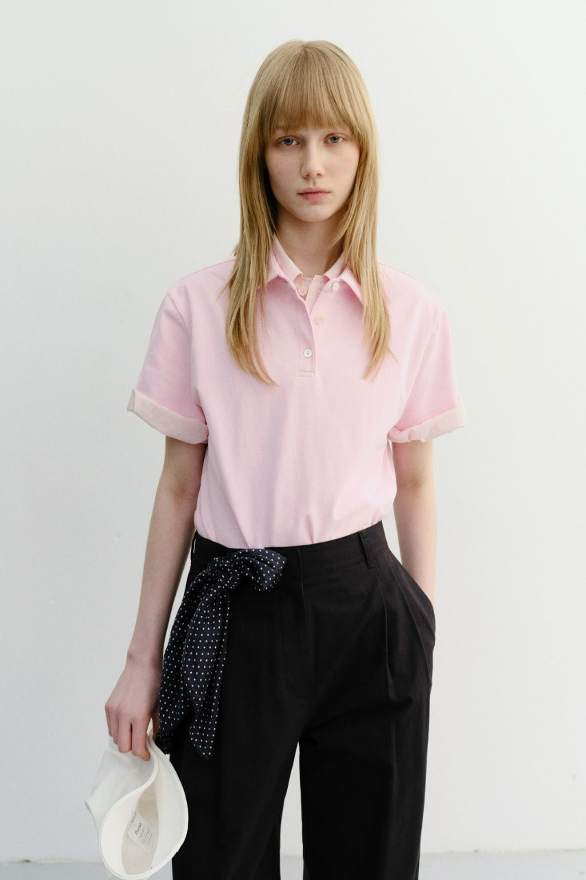Dunst Cropped Slim Collared T-Shirt Pink