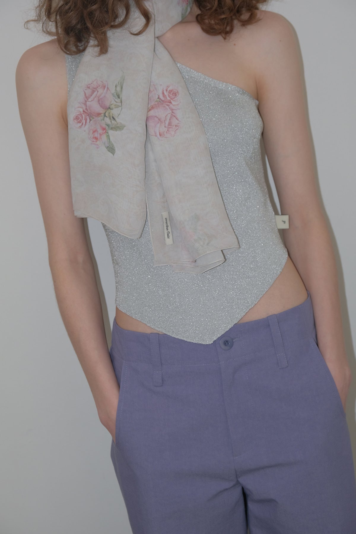 Overdueflair One Shoulder Metal Knit Top Silver