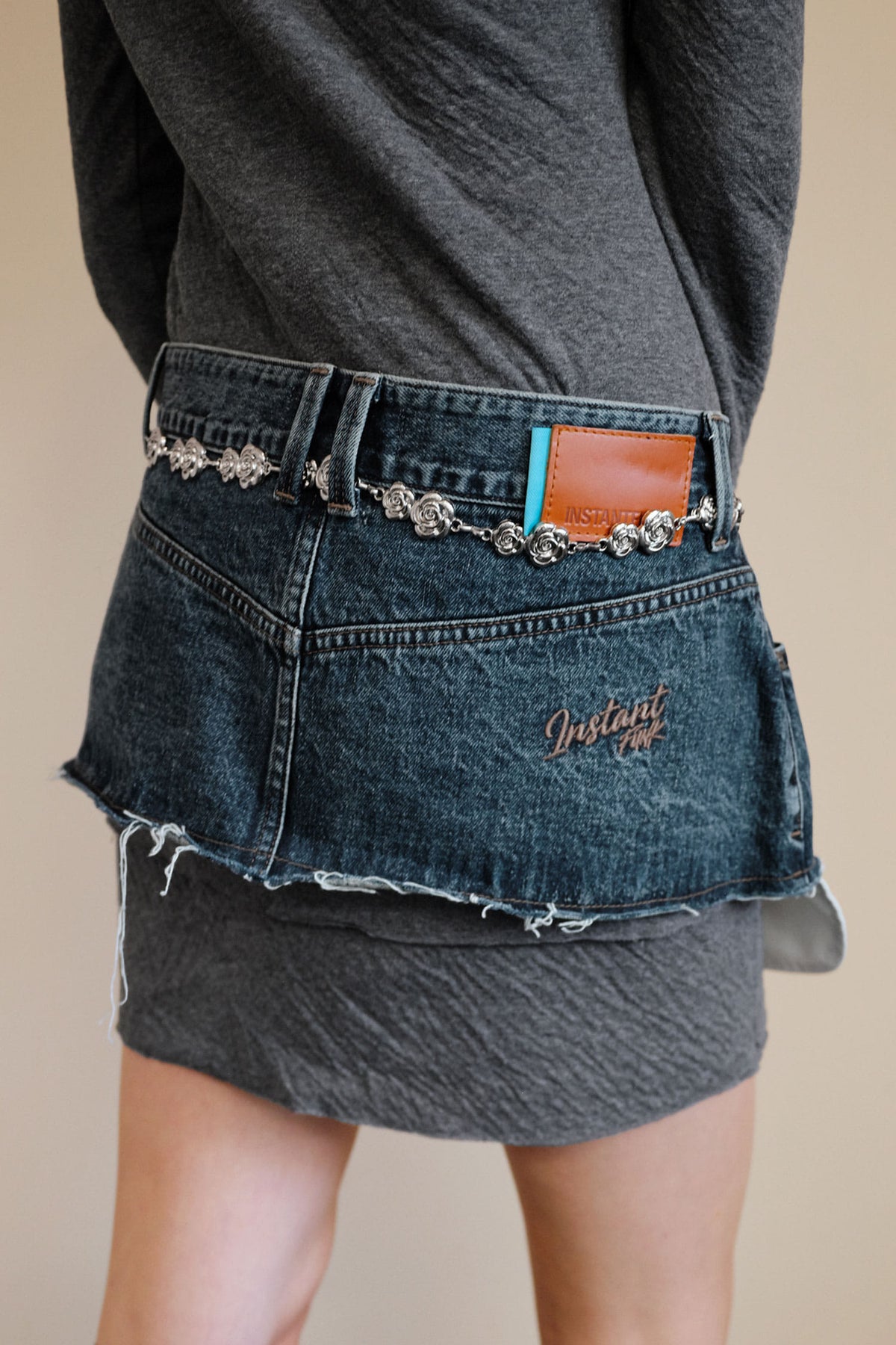 Instantfunk Raw Edge Denim Wrap Skirt - Blue
