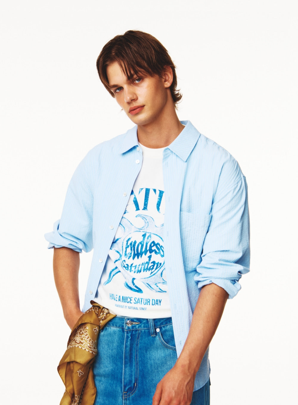 [satur] Seersucker Basic Pocket Shirt - Light Blue